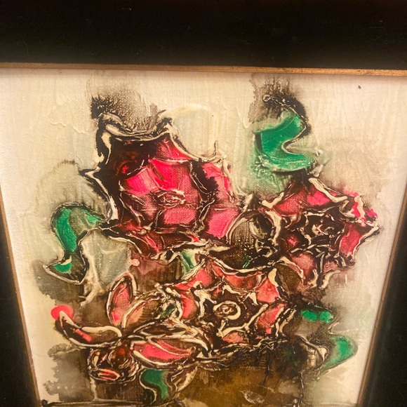 Vintage 1965 Palette Knife Floral Oil Painting Signed MCM Wood Velvet Frame - Picture 9 of 16